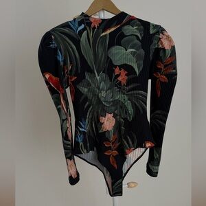 FARM Rio Black Floral Bodysuit